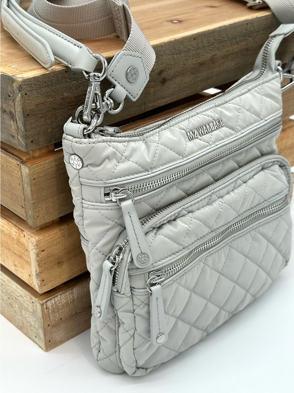 EUC MZ Wallace Downtown Small Crosby Quilted Crossbody In Oyster Metallic - Picture 7 of 16